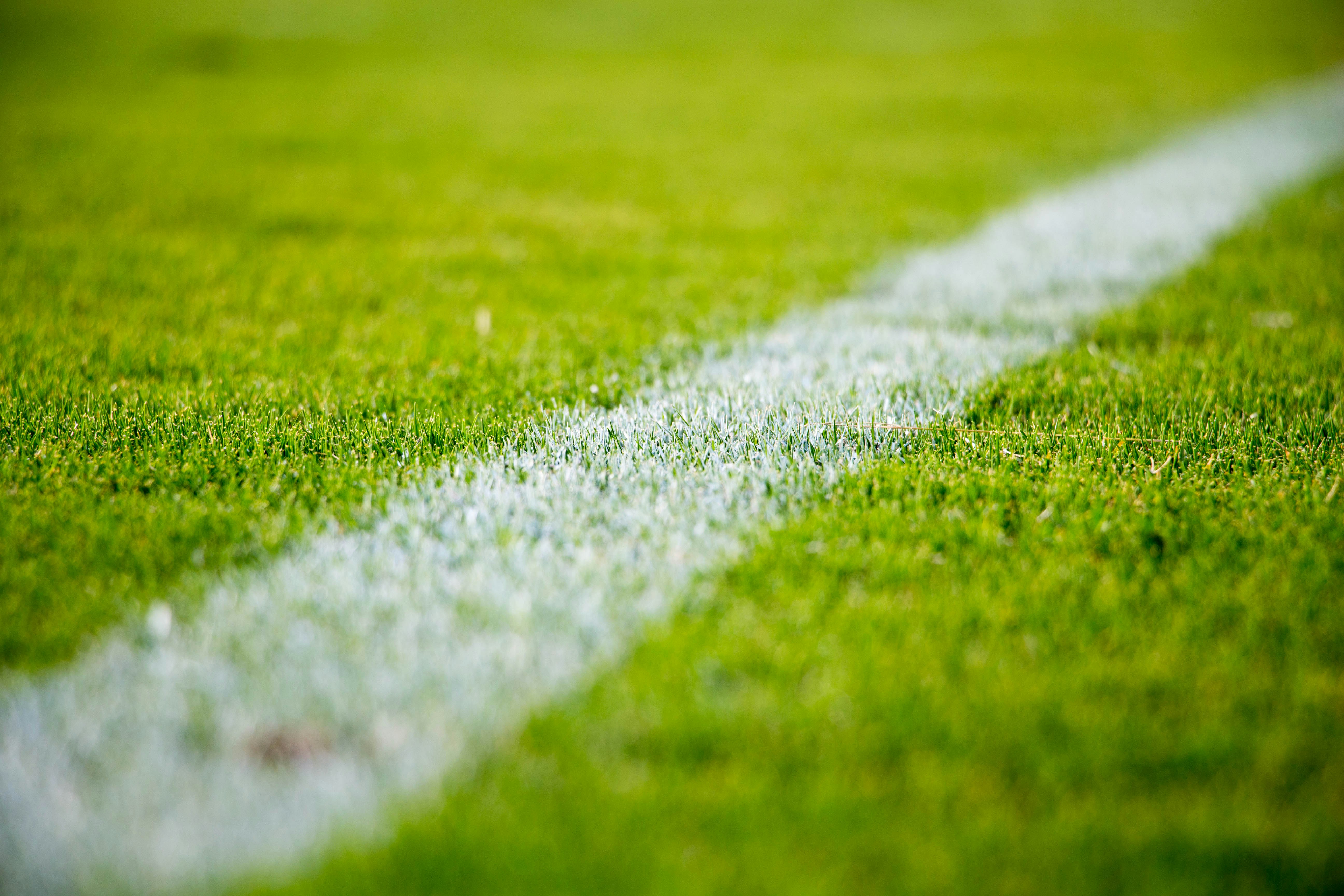 A crisp white touchline painted across green grass